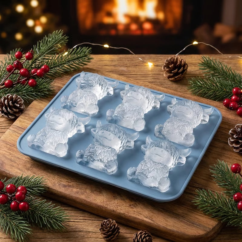 🐮6‐Cavity Mini Highland Cow Ice Cube & Dessert Mold 🧊🍪 Cute 3D Ice for Drinks, Parties & Gifts💕