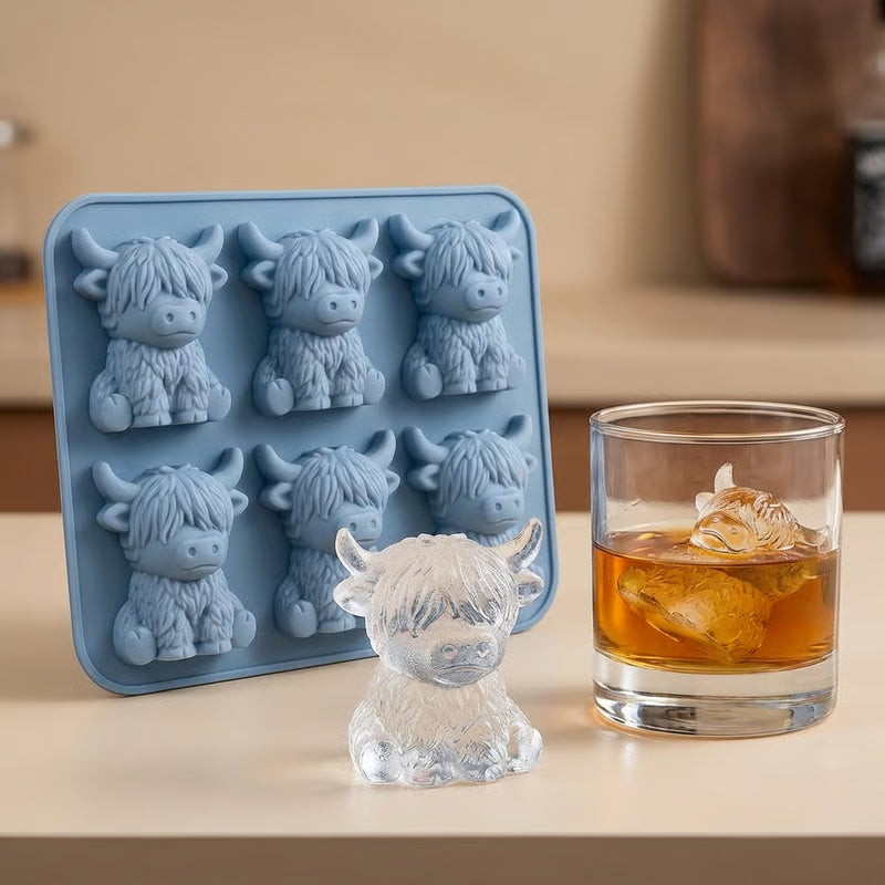 🐮6‐Cavity Mini Highland Cow Ice Cube & Dessert Mold 🧊🍪 Cute 3D Ice for Drinks, Parties & Gifts💕