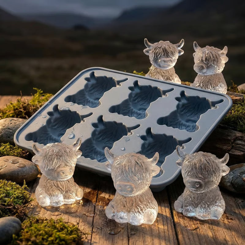 🐮6‐Cavity Mini Highland Cow Ice Cube & Dessert Mold 🧊🍪 Cute 3D Ice for Drinks, Parties & Gifts💕